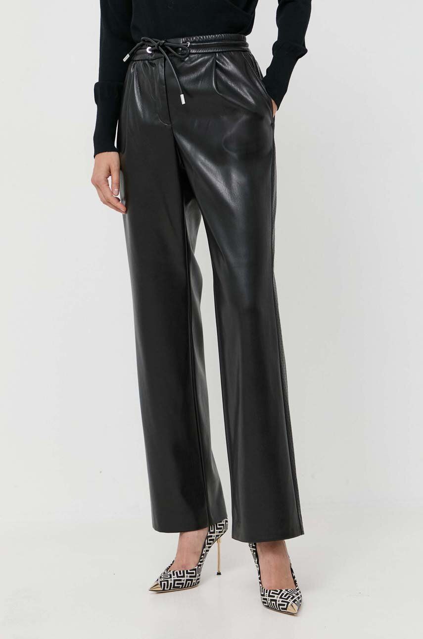 Levně Kalhoty BOSS dámské, černá barva, jednoduché, high waist