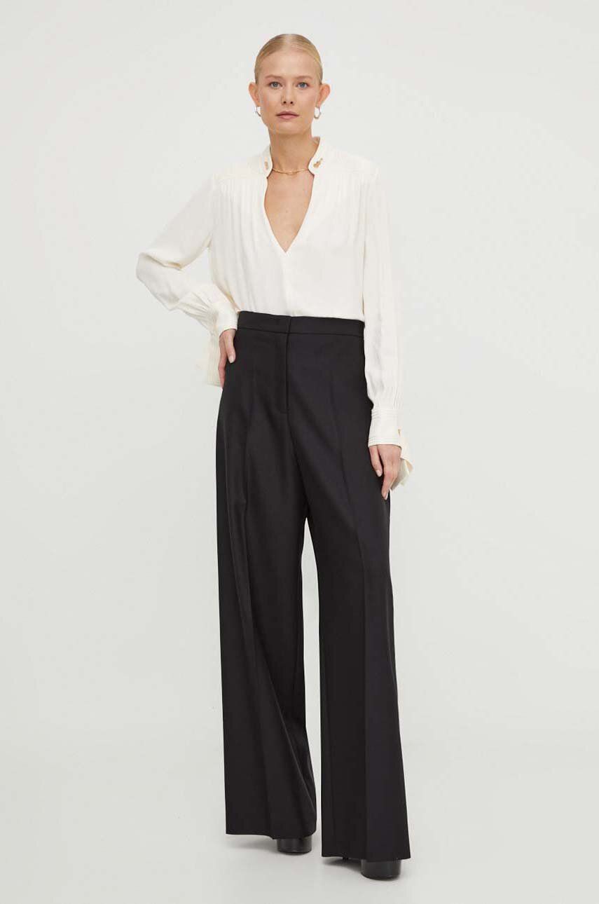 E-shop Vlněné kalhoty BOSS x Alica Schmidt černá barva, široké, high waist
