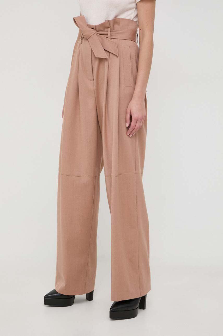 Vlněné kalhoty Pinko béžová barva, široké, high waist, 102203.A1B3