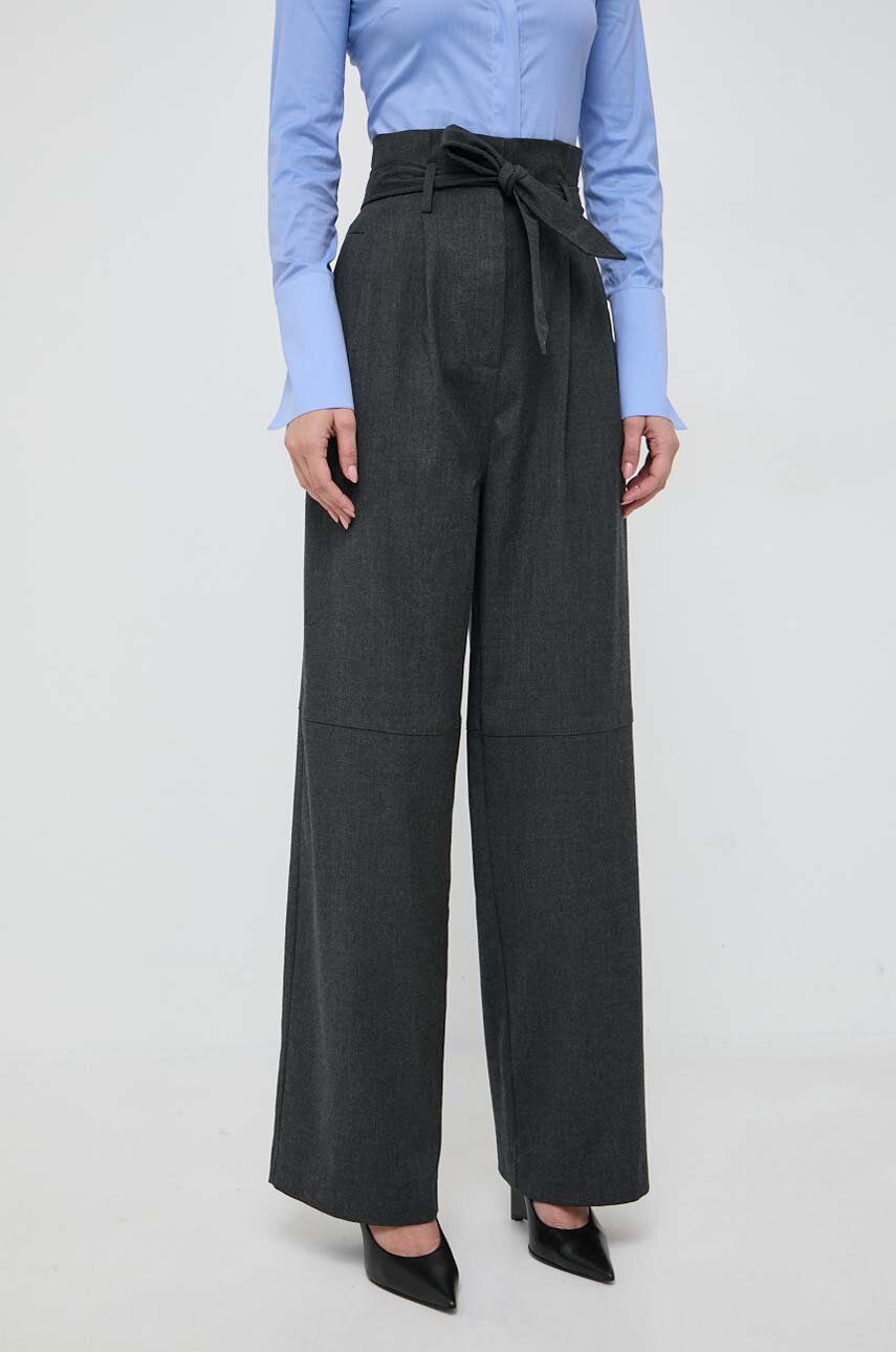 Levně Vlněné kalhoty Pinko šedá barva, široké, high waist, 102203.A1B3