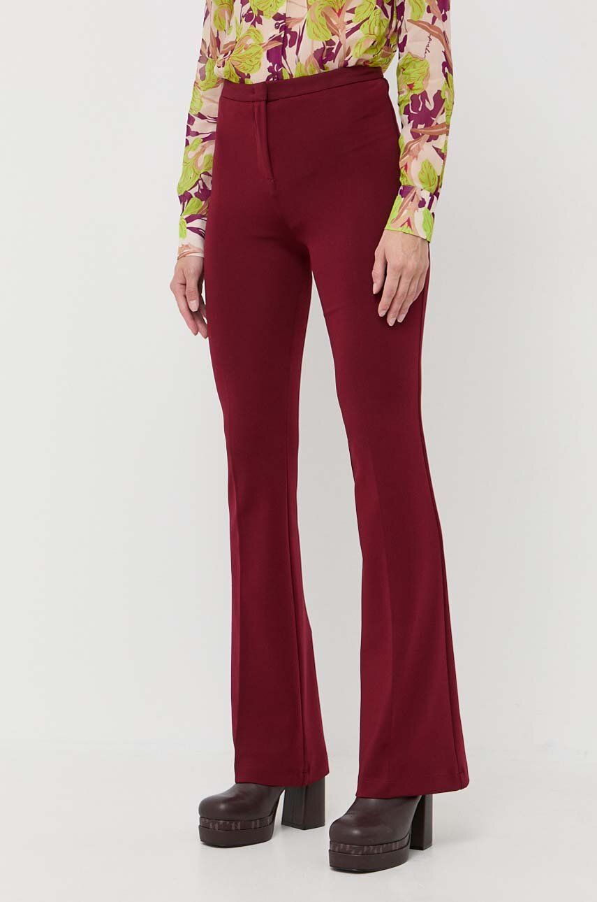 Kalhoty Pinko dámské, vínová barva, zvony, high waist - burgundské - Hlavní materiál: 50 % Viskóza
