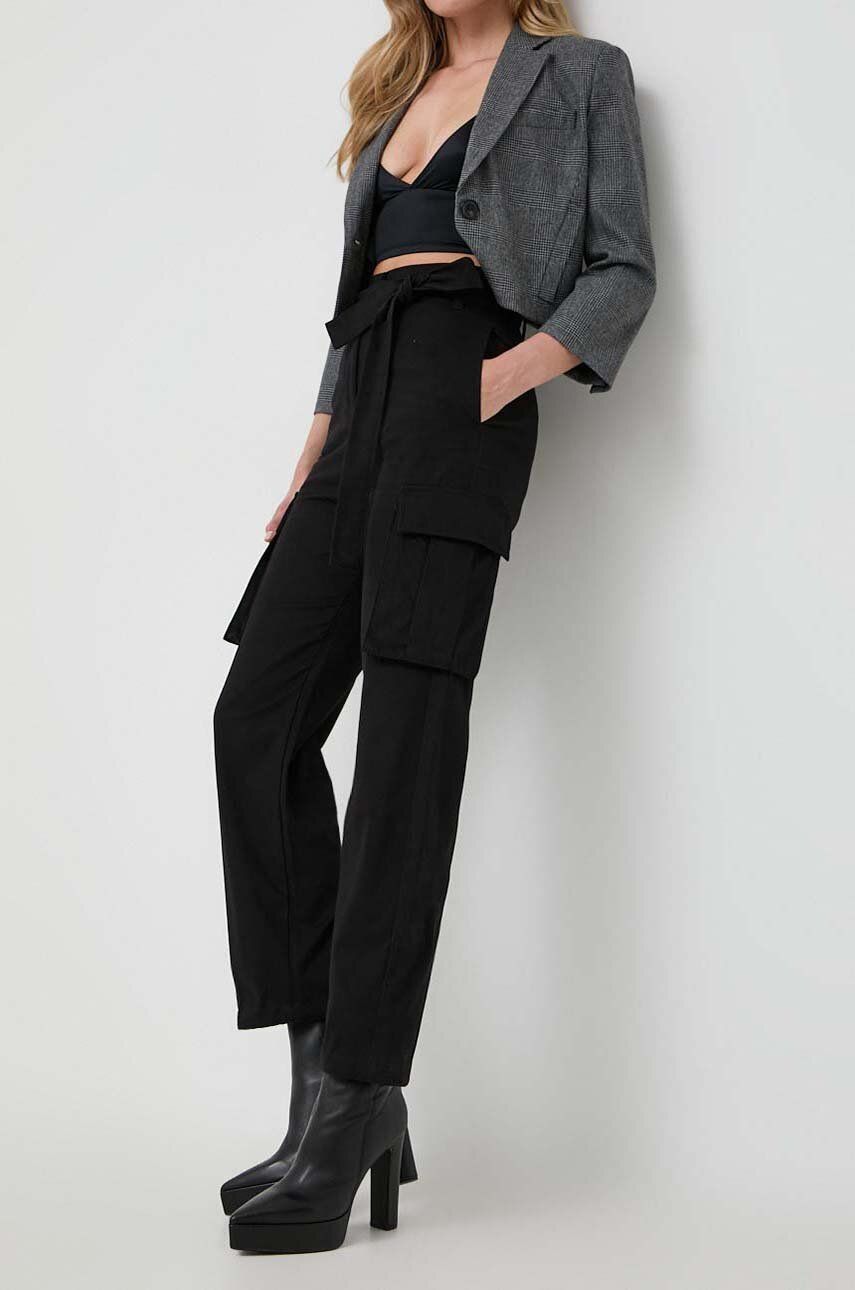 Levně Bavlněné kalhoty Pinko černá barva, jednoduché, high waist