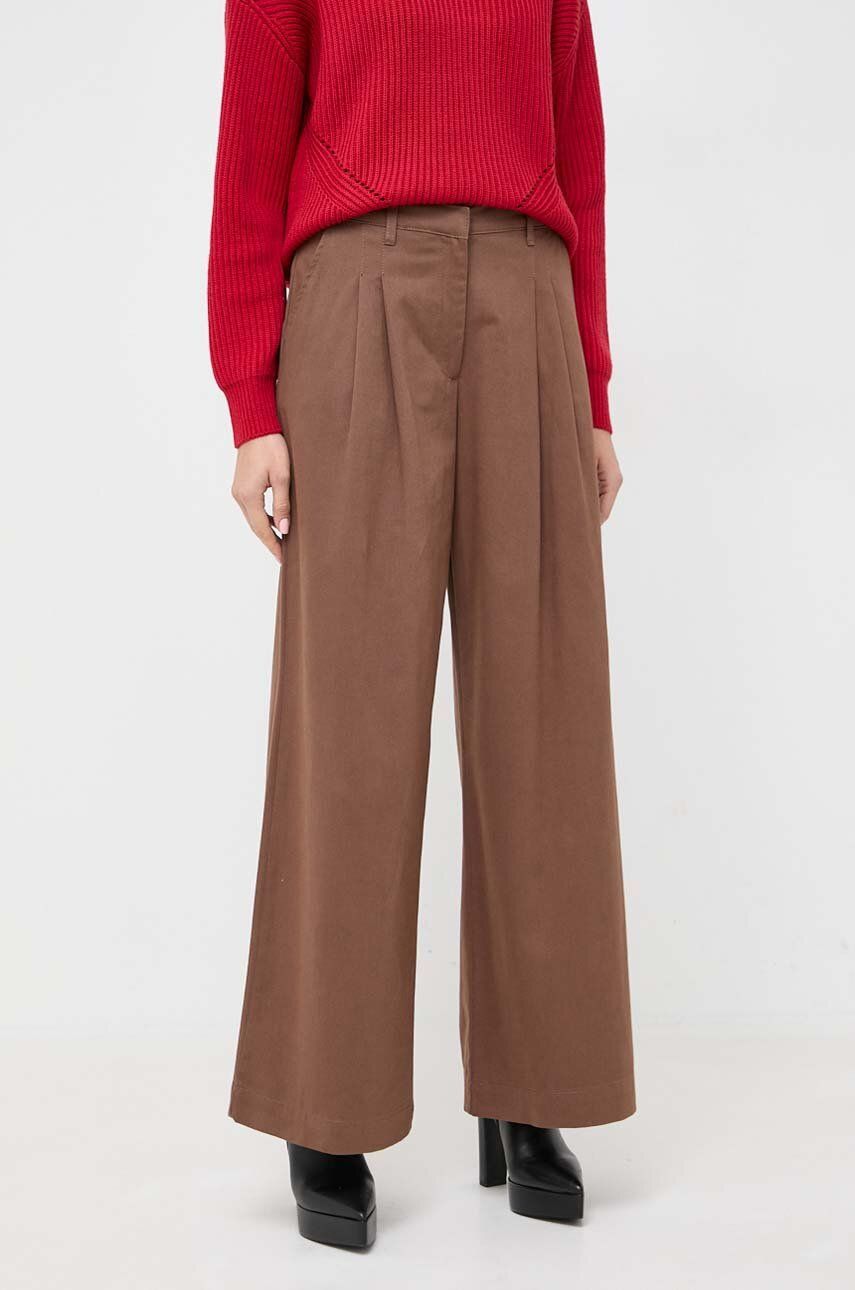 Bavlněné kalhoty Pinko hnědá barva, široké, high waist - hnědá - 100 % Bavlna
