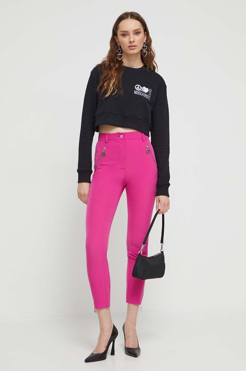 Moschino Jeans pantaloni femei, culoarea roz, drept, high waist