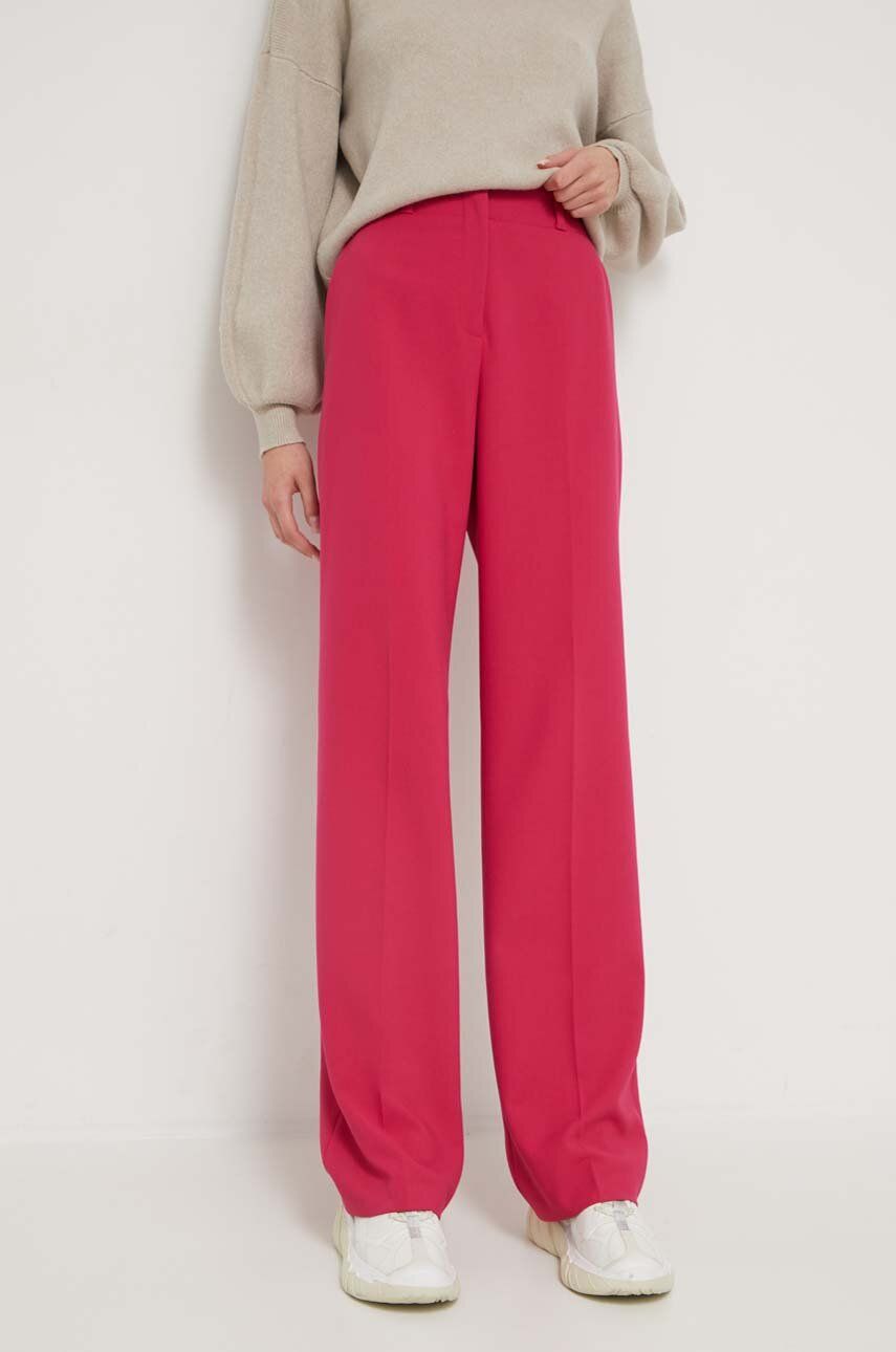 Hugo Pantaloni Femei, Culoarea Roz, Drept, High Waist