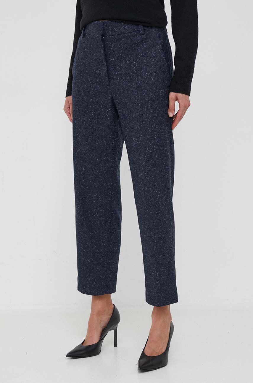 E-shop Kalhoty s příměsí vlny Tommy Hilfiger tmavomodrá barva, fason cargo, high waist