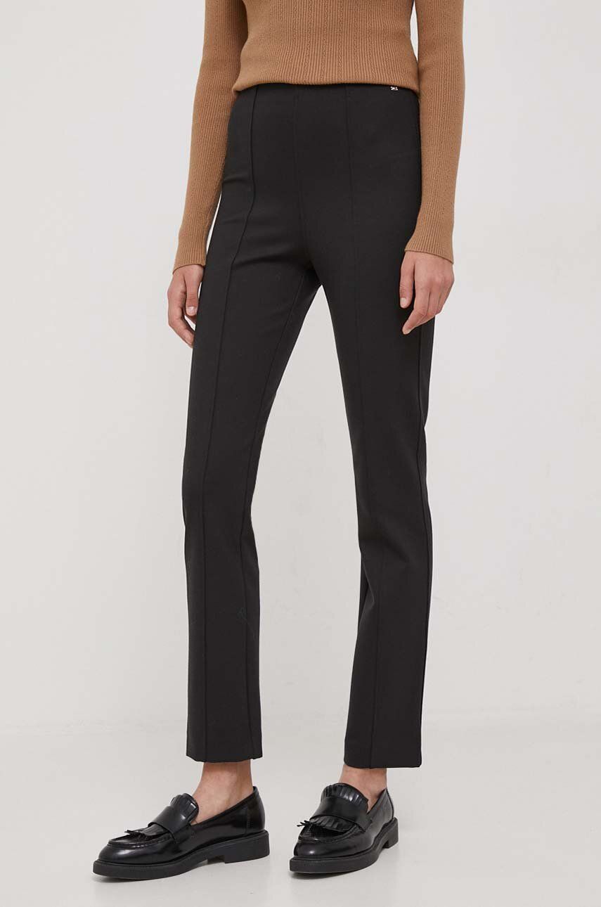 Levně Kalhoty Tommy Hilfiger dámské, černá barva, přiléhavé, high waist, WW0WW39721