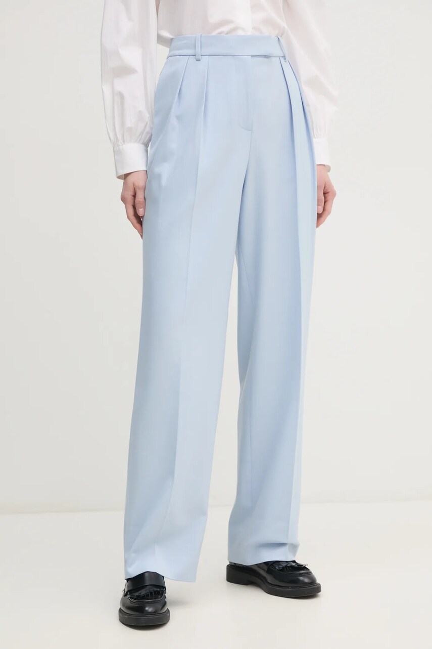 Levně Kalhoty Tommy Hilfiger dámské, modrá barva, široké, high waist