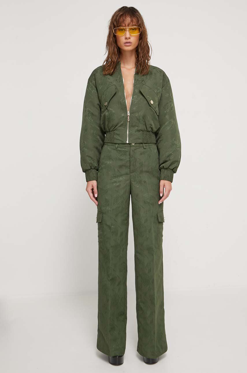 Kalhoty Blugirl Blumarine dámské, zelená barva, jednoduché, high waist - zelená - 100 % Polyester