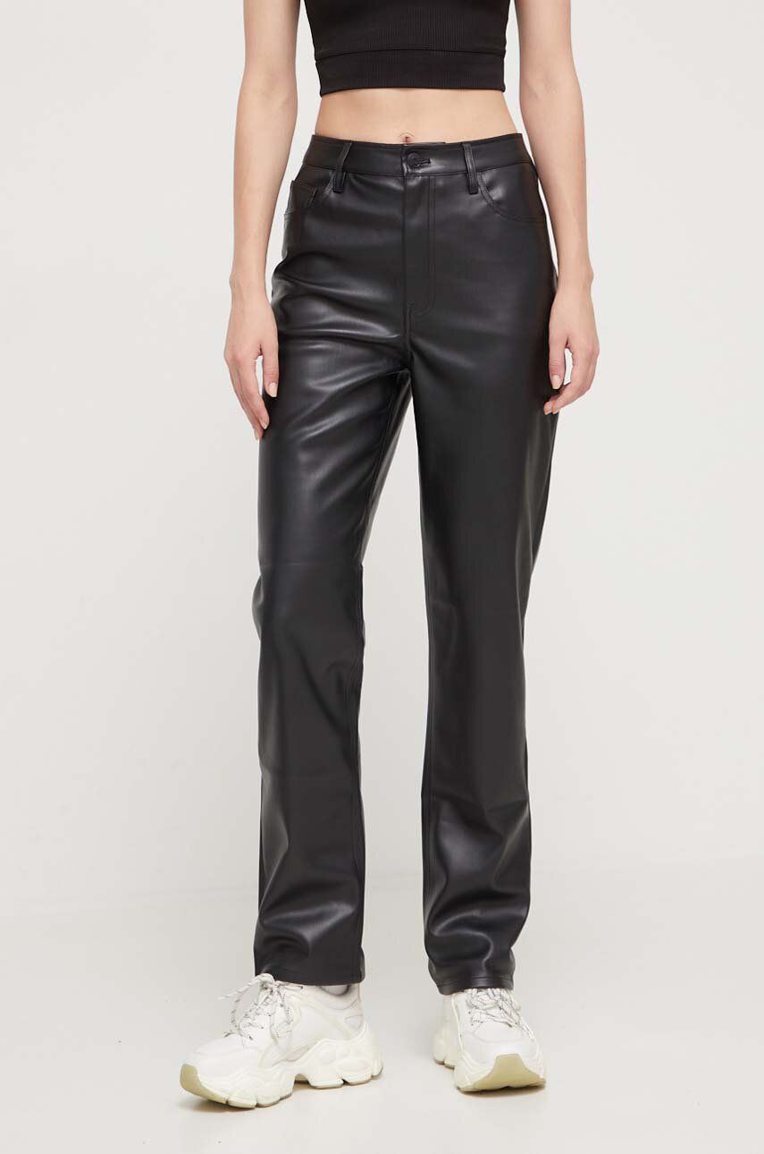 Levně Kalhoty Tommy Jeans dámské, černá barva, jednoduché, high waist