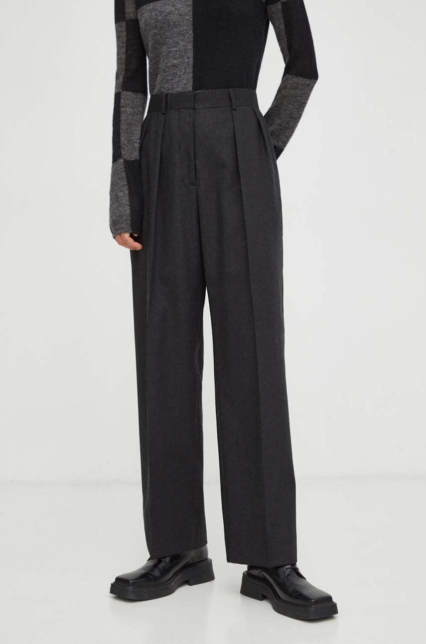 E-shop Vlněné kalhoty Tiger Of Sweden černá barva, široké, high waist