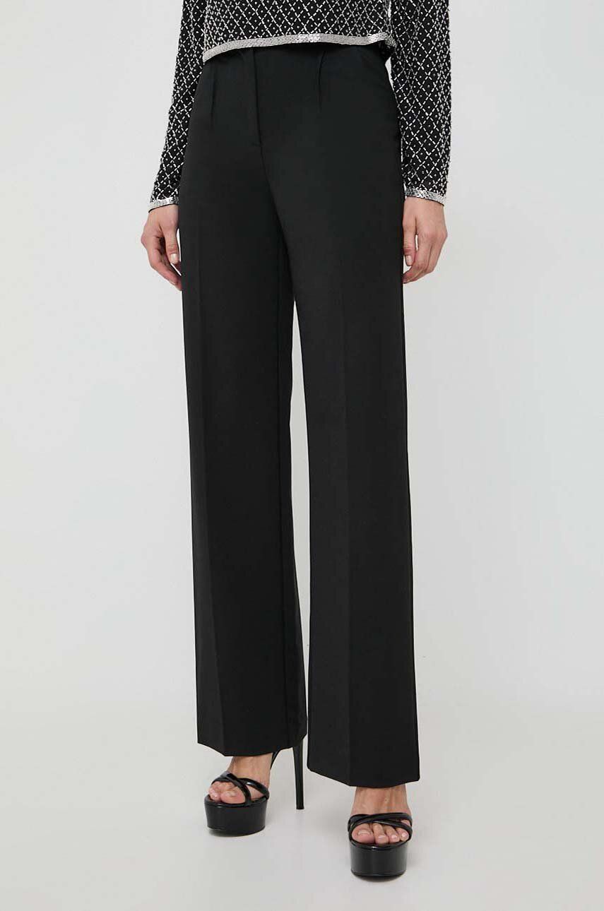Kalhoty s příměsí vlny Patrizia Pepe černá barva, jednoduché, high waist - černá - Hlavní materiál: 