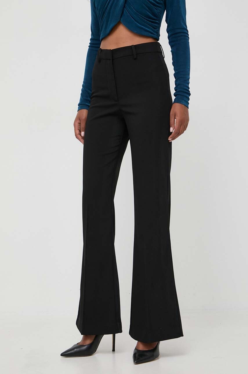 Bardot pantaloni femei, culoarea negru, evazati, high waist