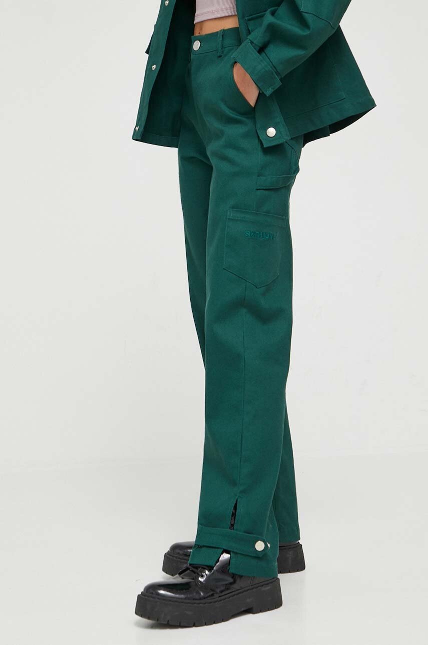 Sixth June pantaloni femei, culoarea verde, drept, high waist