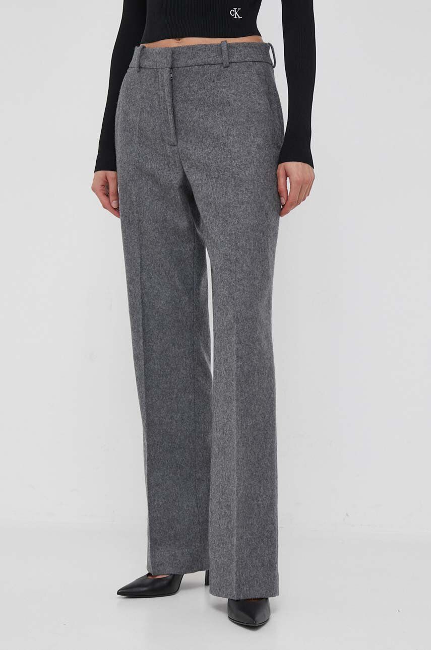 Levně Kalhoty Calvin Klein dámské, šedá barva, jednoduché, high waist
