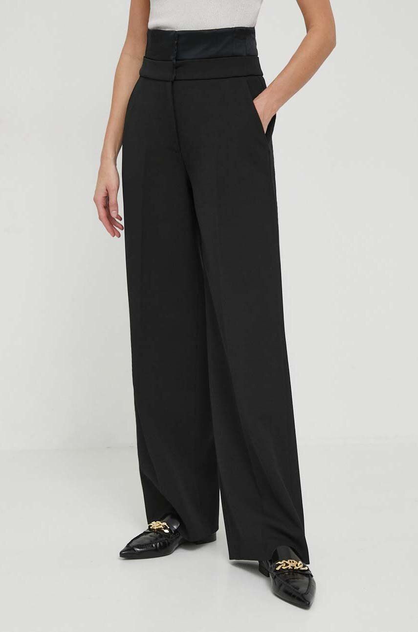 Levně Kalhoty s příměsí vlny Calvin Klein černá barva, široké, high waist