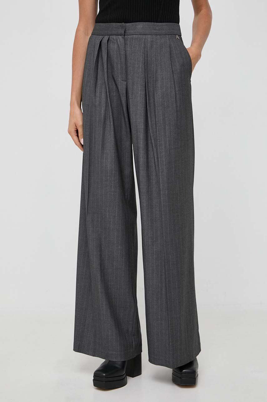 Kalhoty Twinset dámské, šedá barva, široké, high waist - šedá - Hlavní materiál: 66 % Polyester