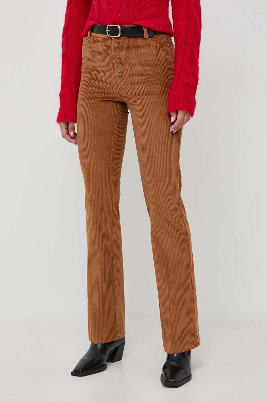Manšestrové kalhoty Twinset hnědá barva, high waist