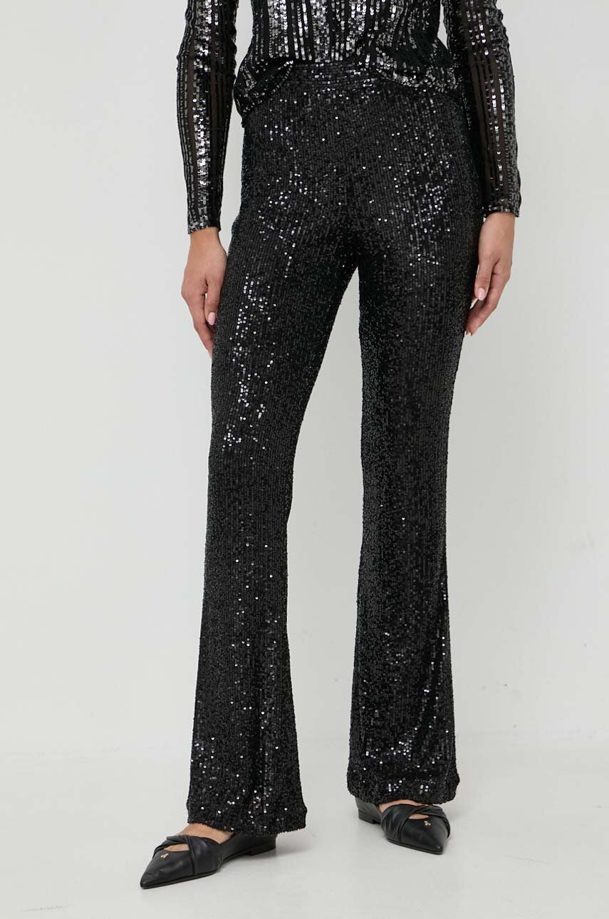 E-shop Kalhoty Twinset dámské, černá barva, zvony, high waist