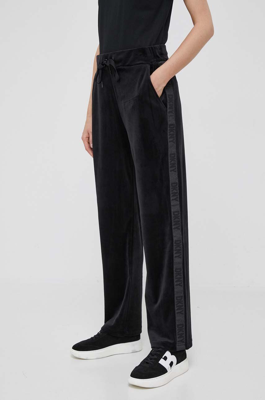 Kalhoty Dkny černá barva, s aplikací - černá - 94 % Polyester