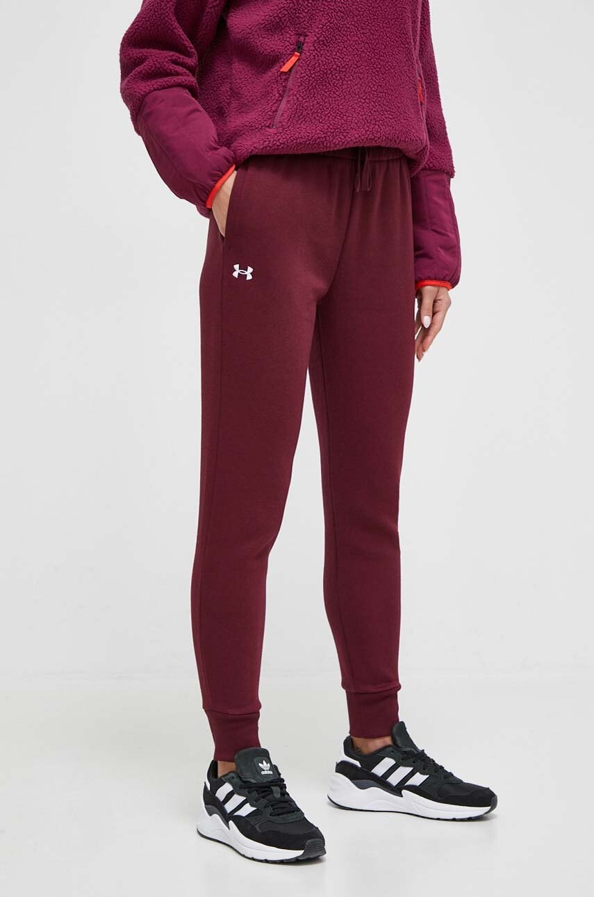 Under Armour pantaloni de trening culoarea bordo, neted