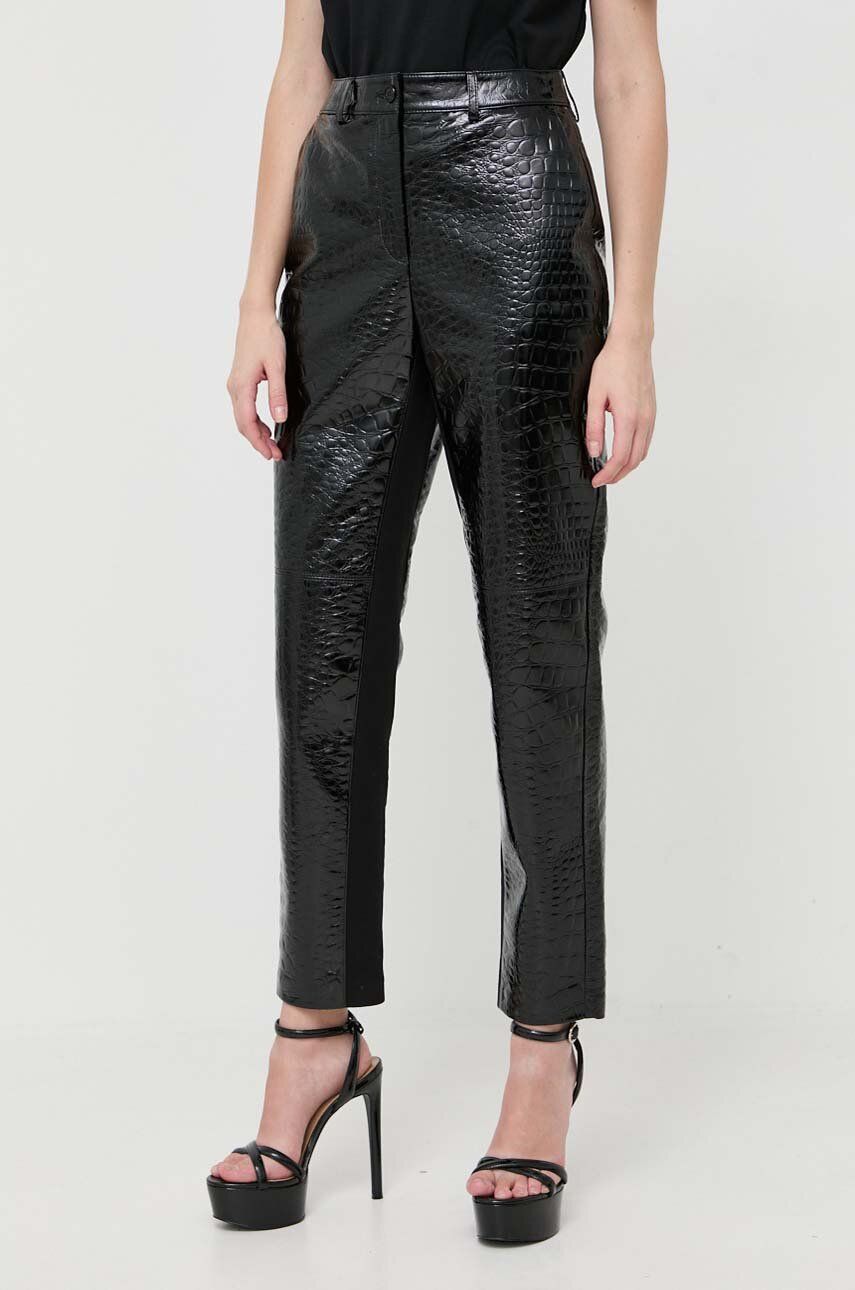 Kalhoty Karl Lagerfeld dámské, černá barva, jednoduché, high waist - černá - Hlavní materiál: 100 % 