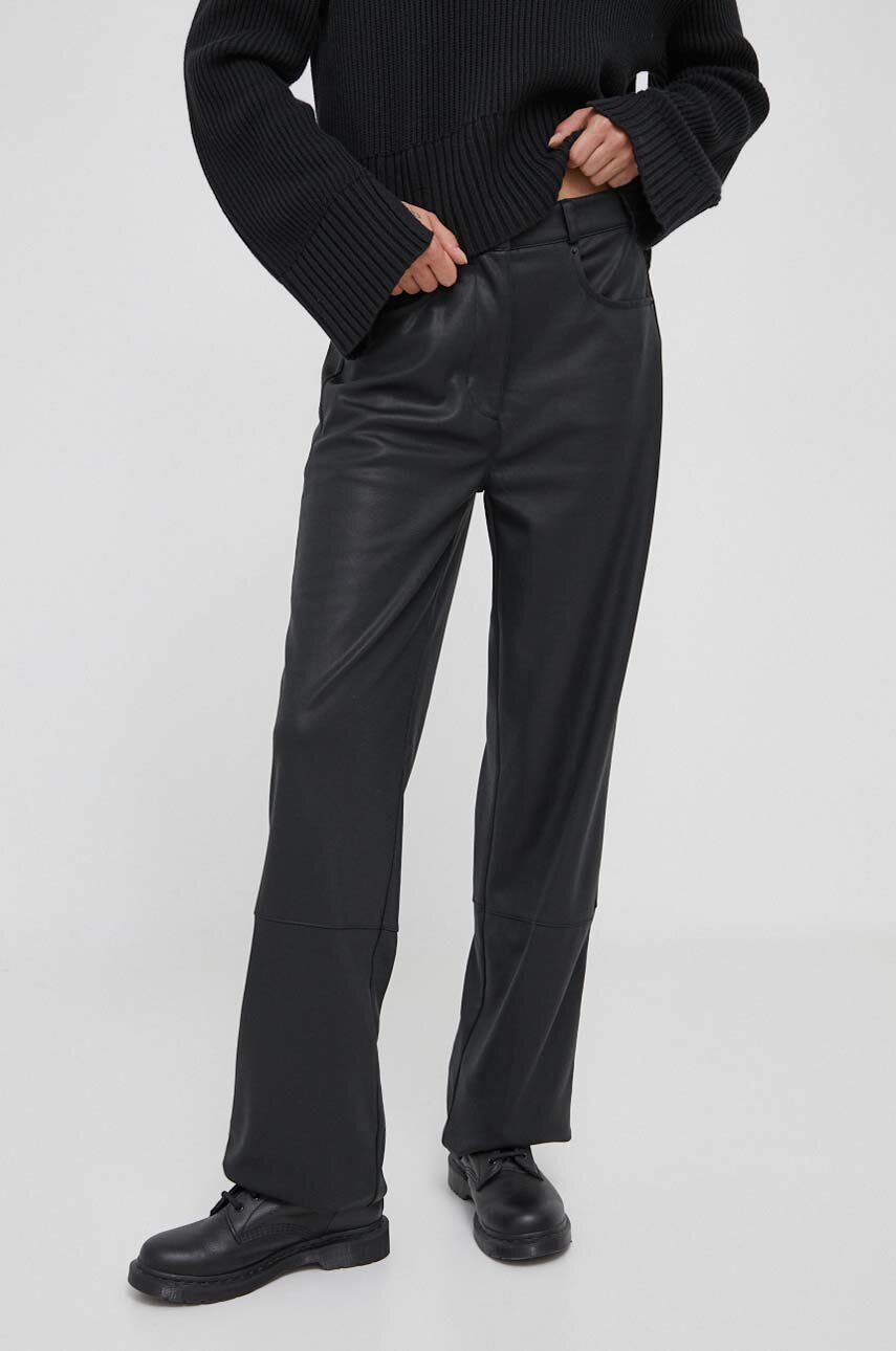 Levně Kalhoty Calvin Klein Jeans dámské, černá barva, jednoduché, high waist