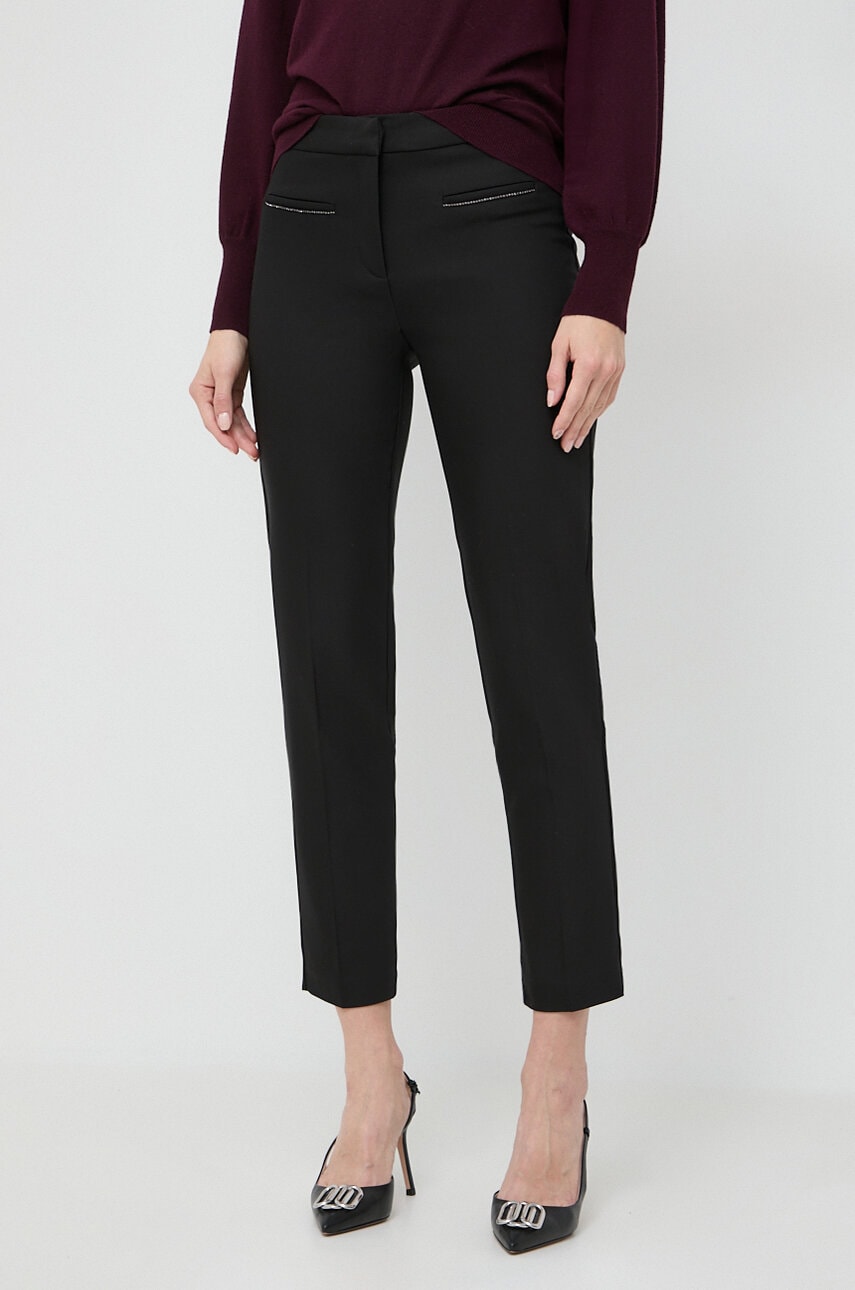 Morgan pantaloni femei, culoarea negru, mulata, high waist