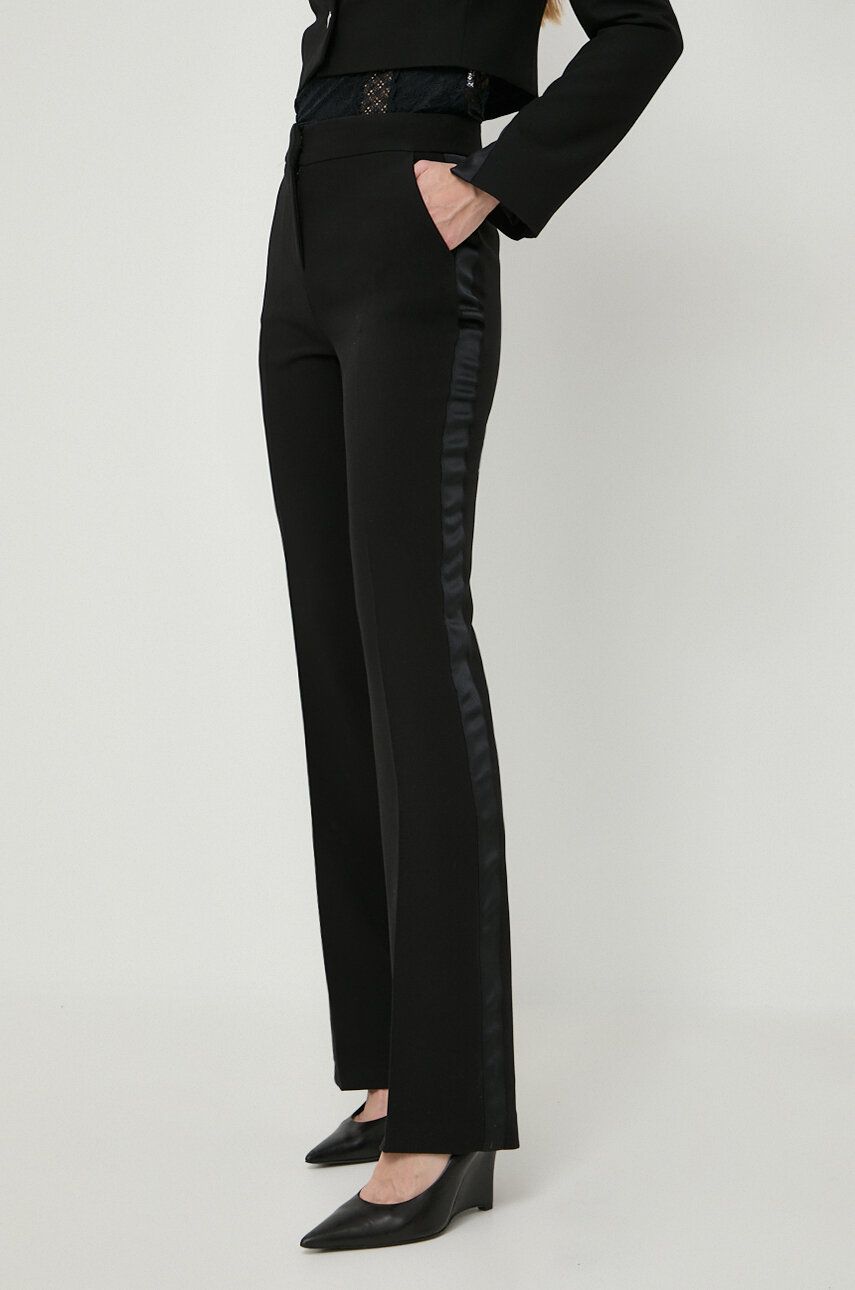 Morgan pantaloni femei, culoarea negru, evazati, high waist