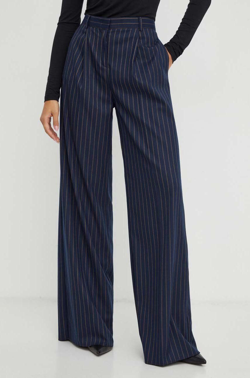 MAX&Co. pantaloni femei, culoarea albastru marin, lat, high waist