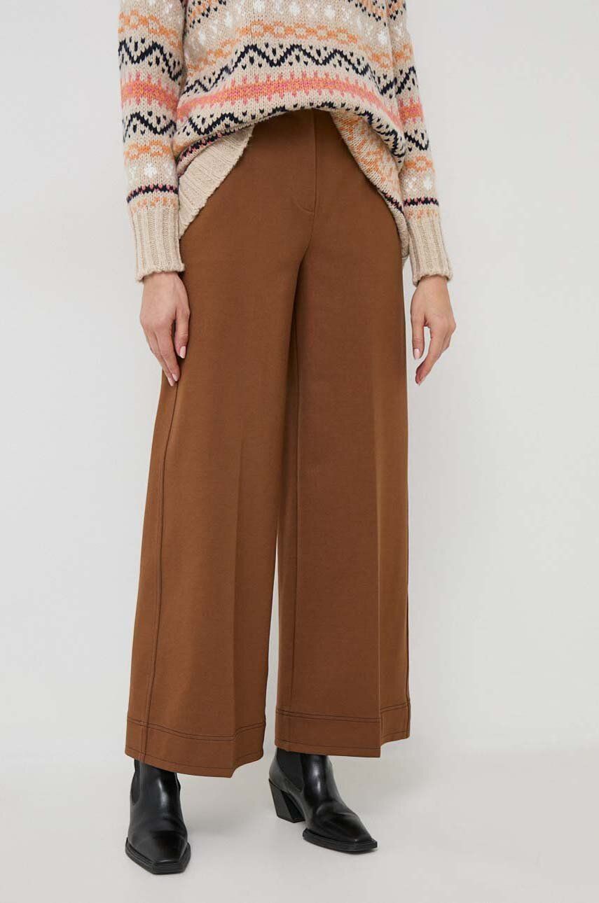 Levně Kalhoty MAX&Co. dámské, hnědá barva, široké, high waist
