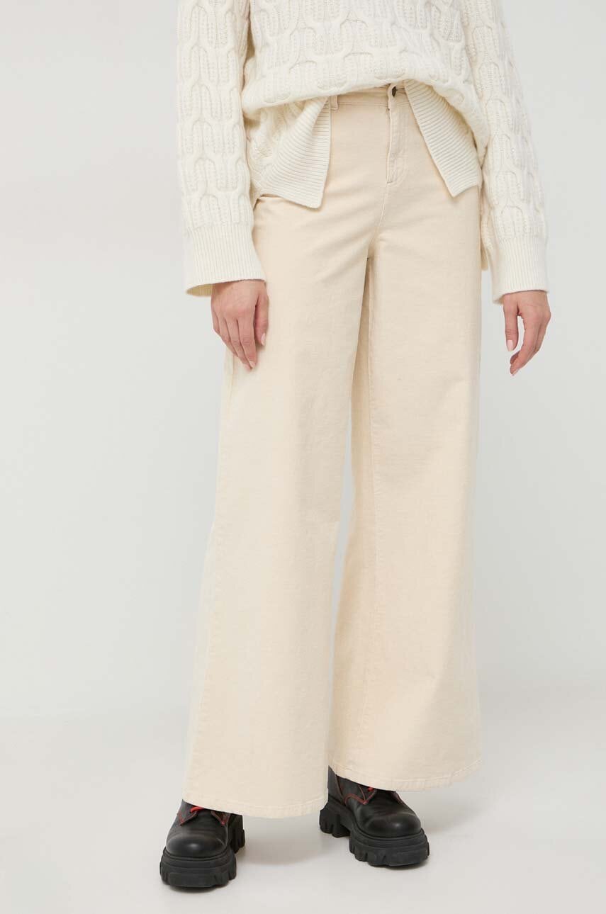 Max&co. Pantaloni De Catifea Cord Culoarea Bej, Evazati, High Waist