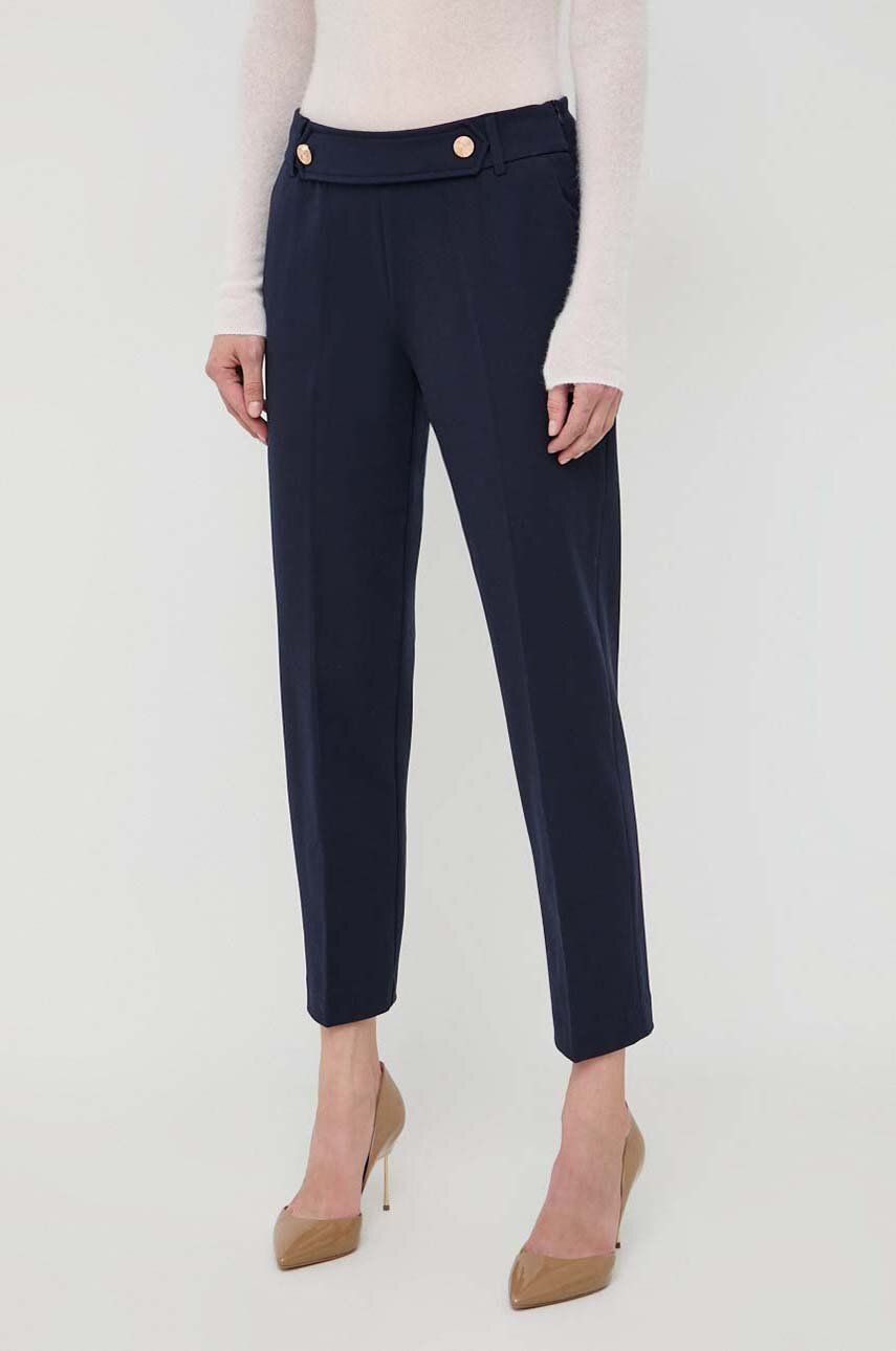 Morgan pantaloni femei, culoarea albastru marin, fason tigareta, medium waist