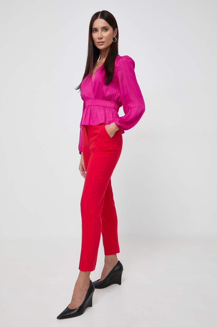 E-shop Kalhoty Morgan dámské, červená barva, přiléhavé, high waist