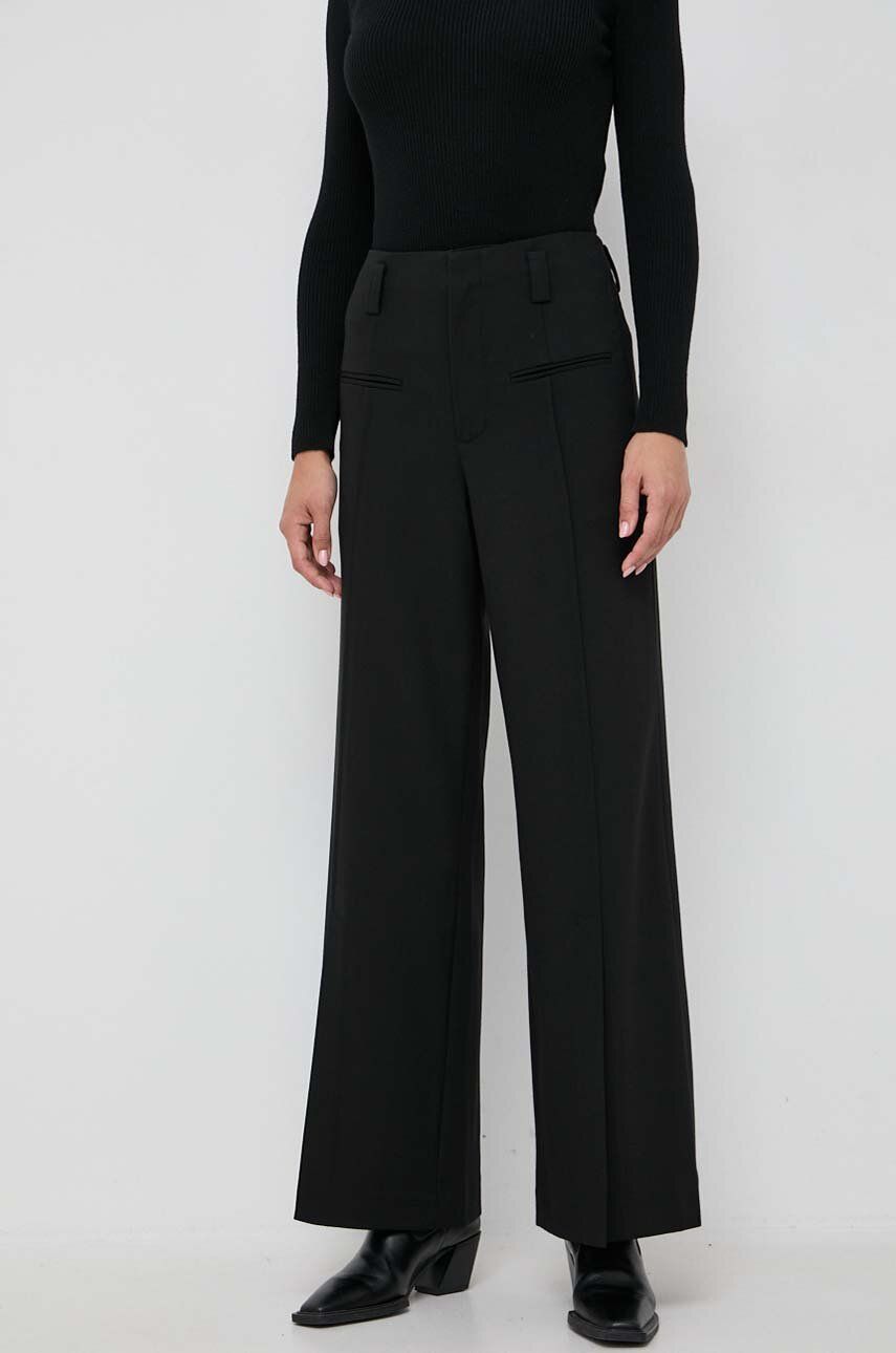 Vlněné kalhoty Miss Sixty černá barva, jednoduché, high waist - černá - Materiál č. 1: 99 % Vlna