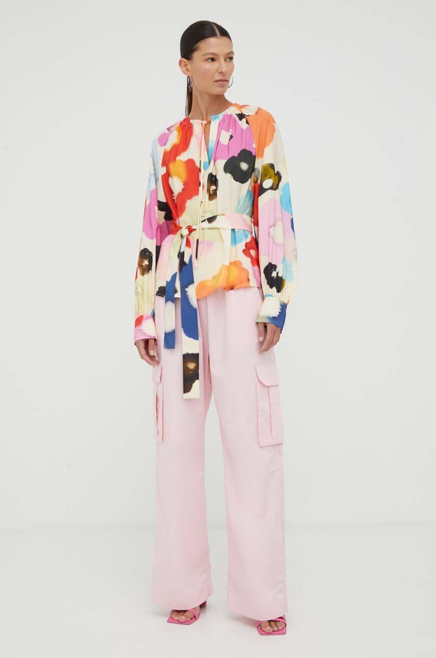 Bavlněné kalhoty Stine Goya Fatuna růžová barva, jednoduché, high waist