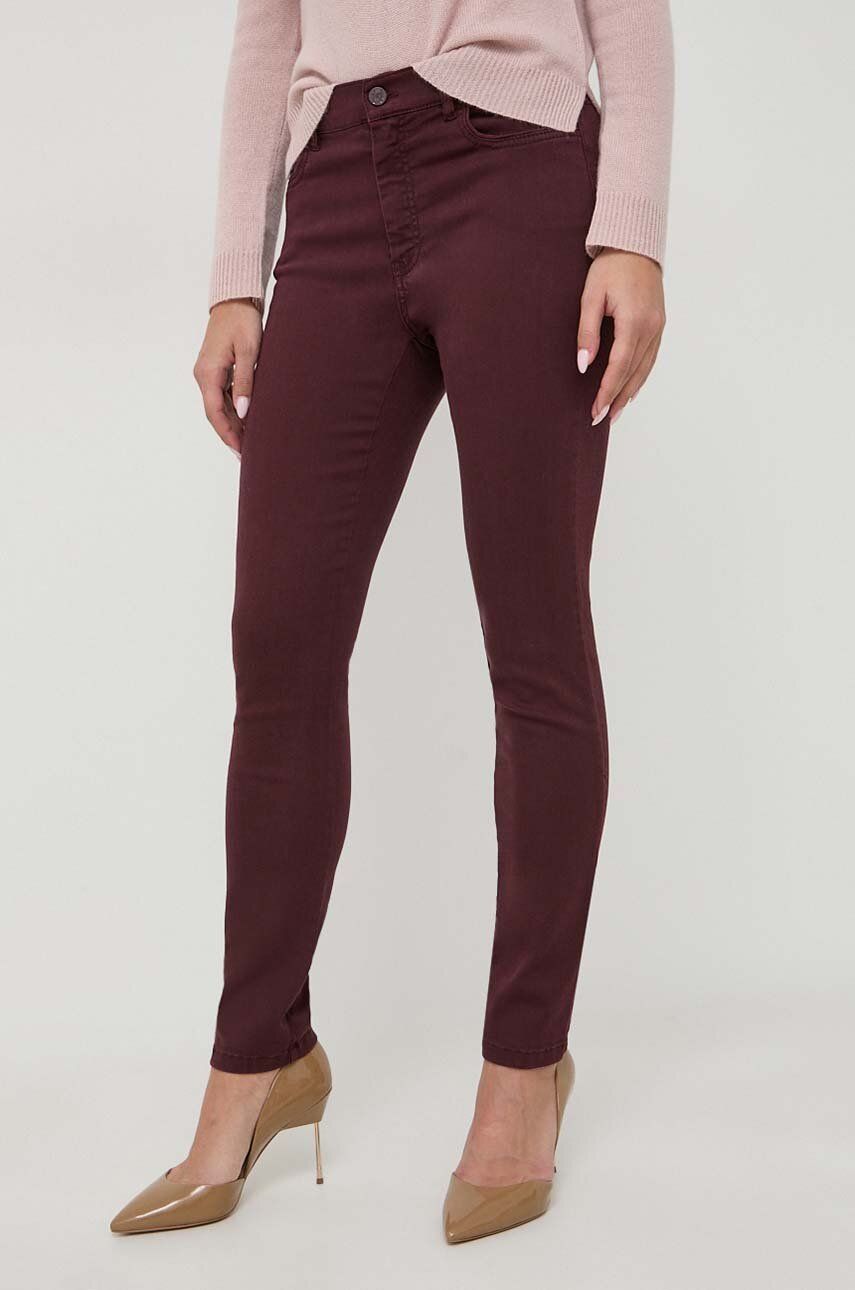 Marella pantaloni femei, culoarea bordo, mulata, medium waist