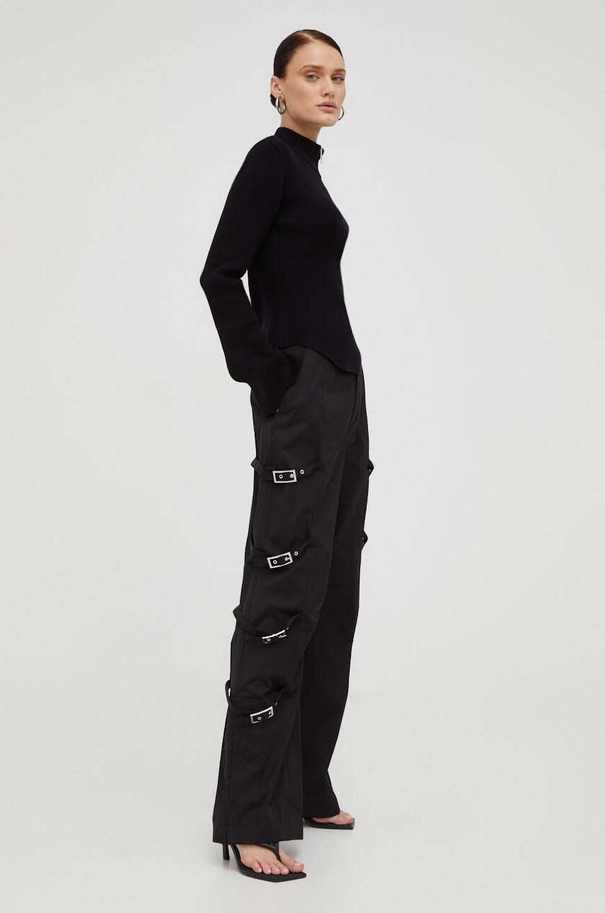 Kalhoty Gestuz dámské, černá barva, zvony, high waist - černá - 62 % Polyester