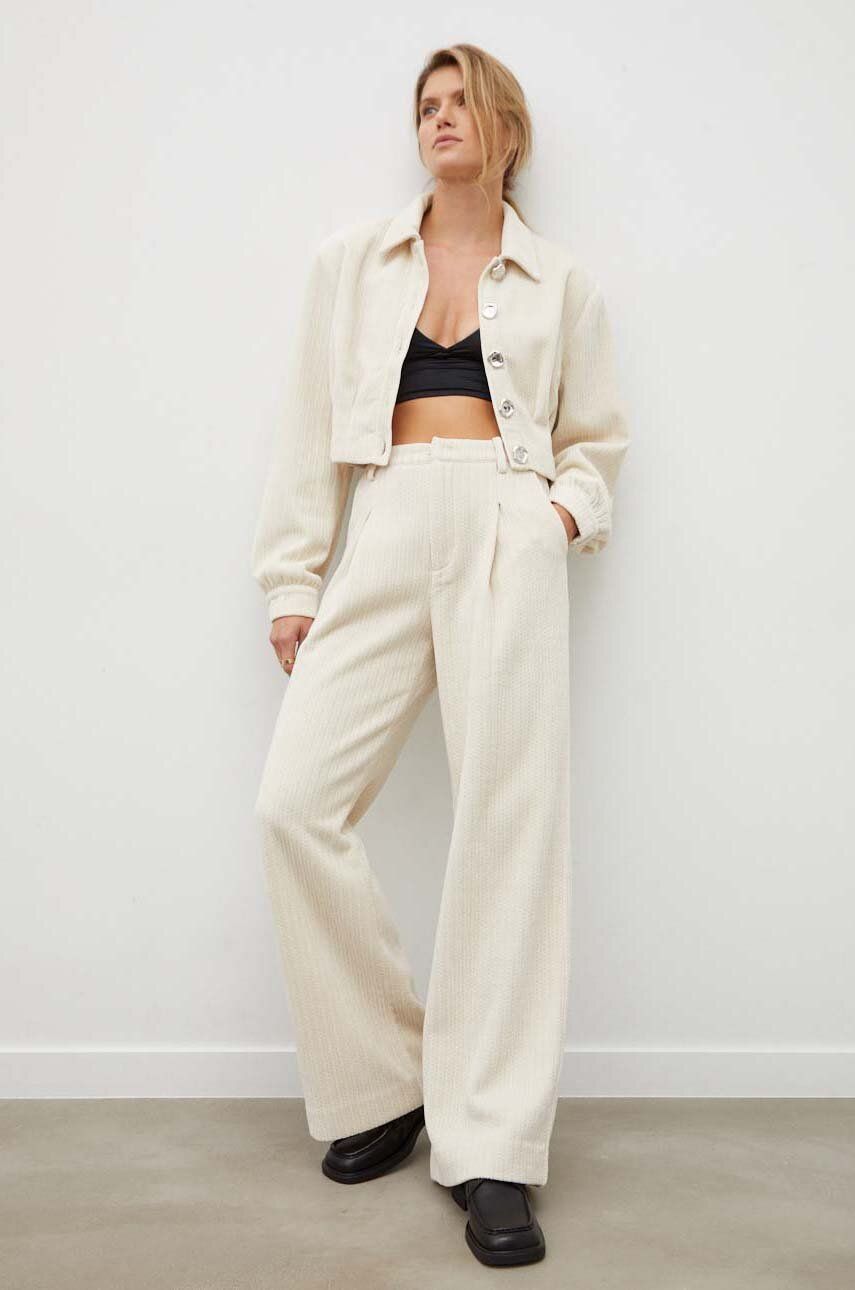 E-shop Kalhoty Gestuz dámské, béžová barva, jednoduché, high waist