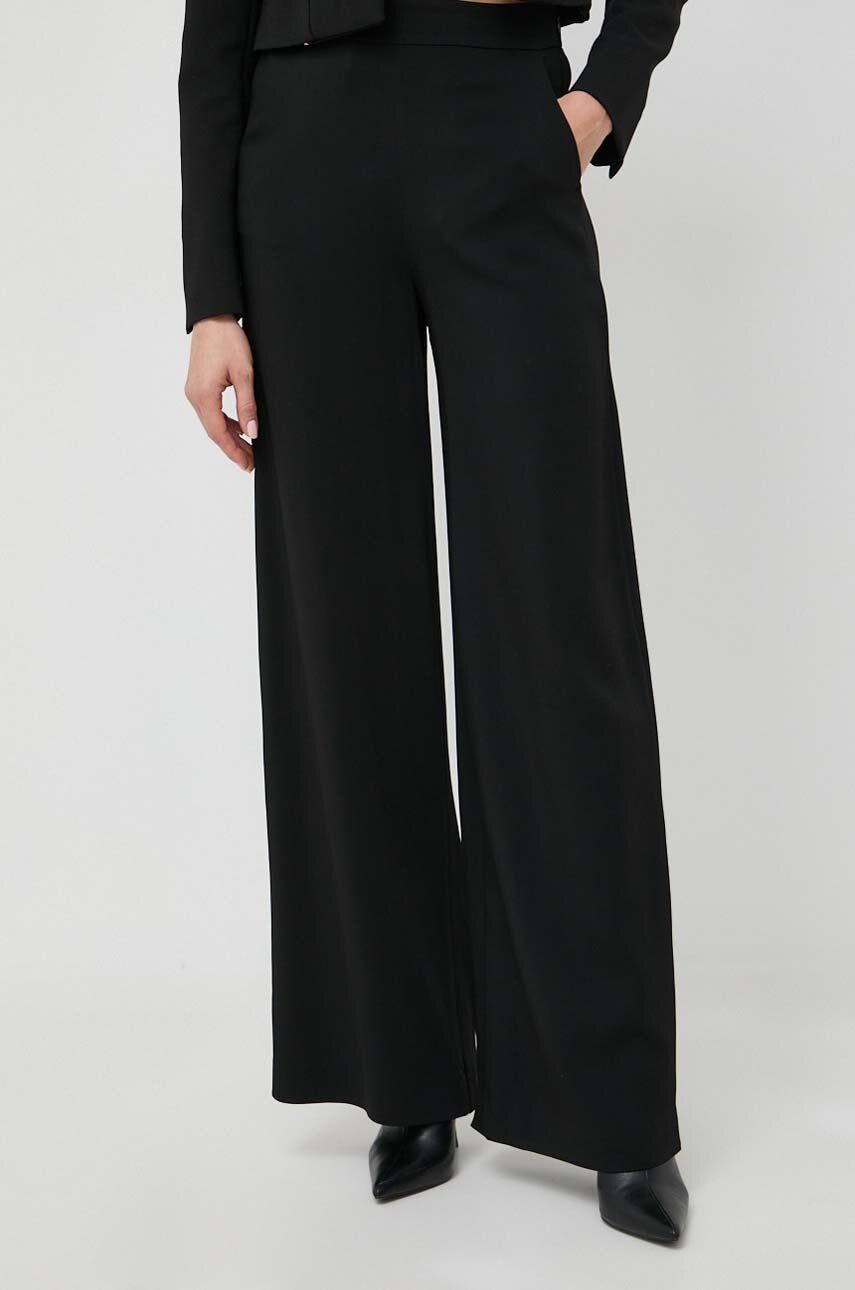 Ivy Oak pantaloni femei, culoarea negru, lat, high waist