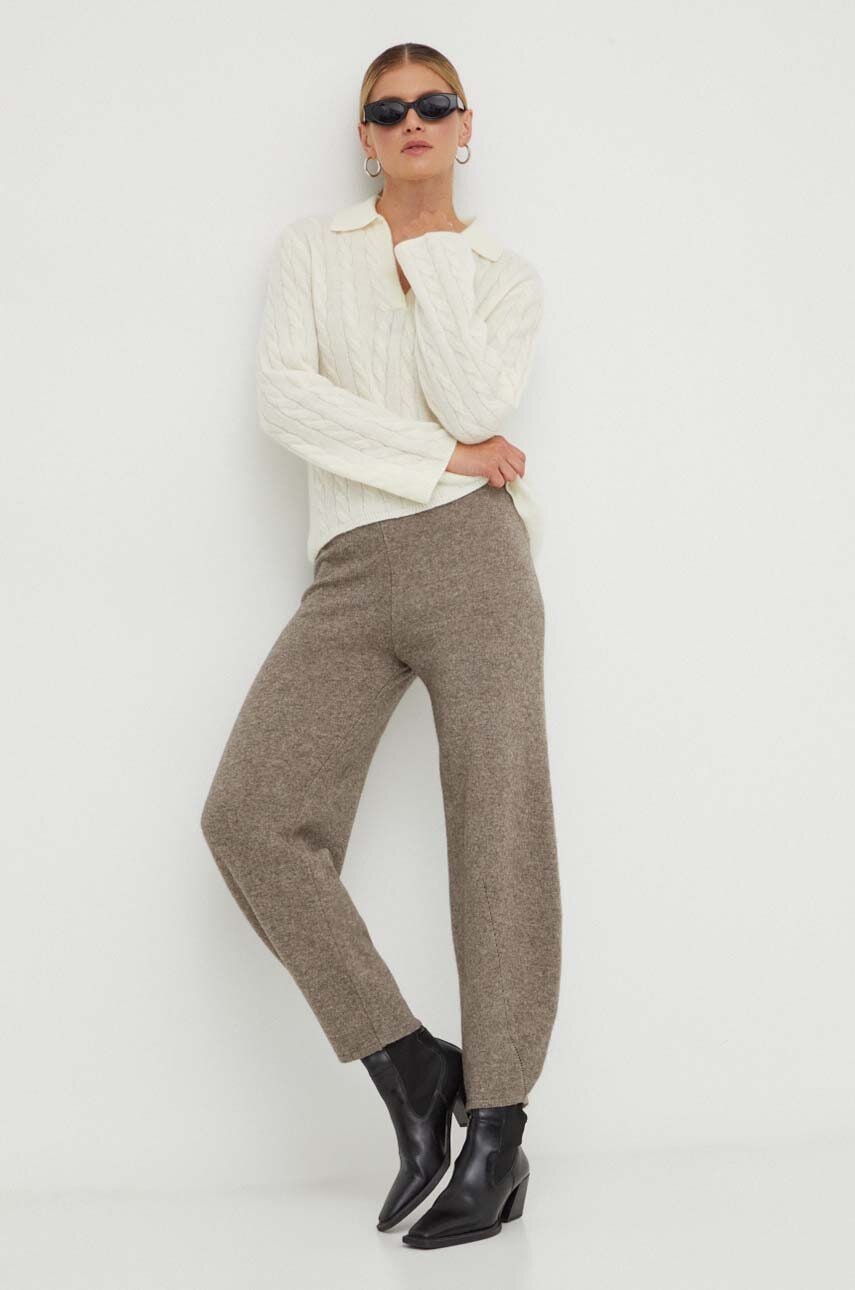 By Malene Birger Pantaloni De Lana Tevah Culoarea Bej, High Waist