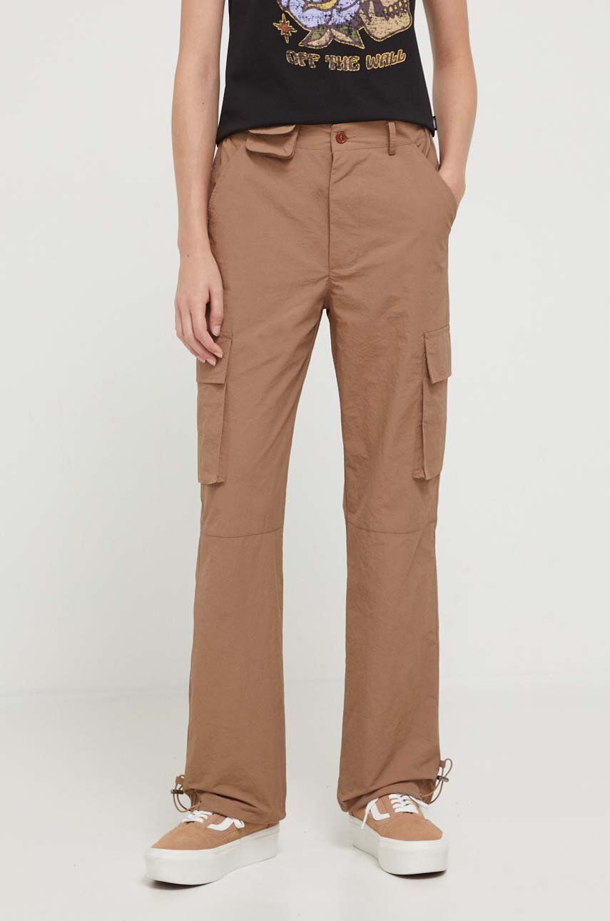 Kalhoty Sixth June dámské, hnědá barva, jednoduché, high waist - hnědá - 100 % Polyester