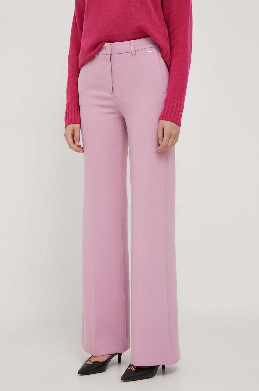 Kalhoty Joop! dámské, růžová barva, široké, high waist - růžová - 68 % Polyester