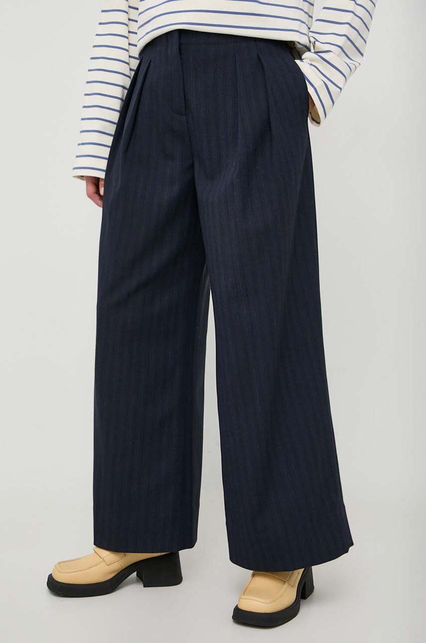 Lovechild pantaloni femei, culoarea albastru marin, lat, high waist