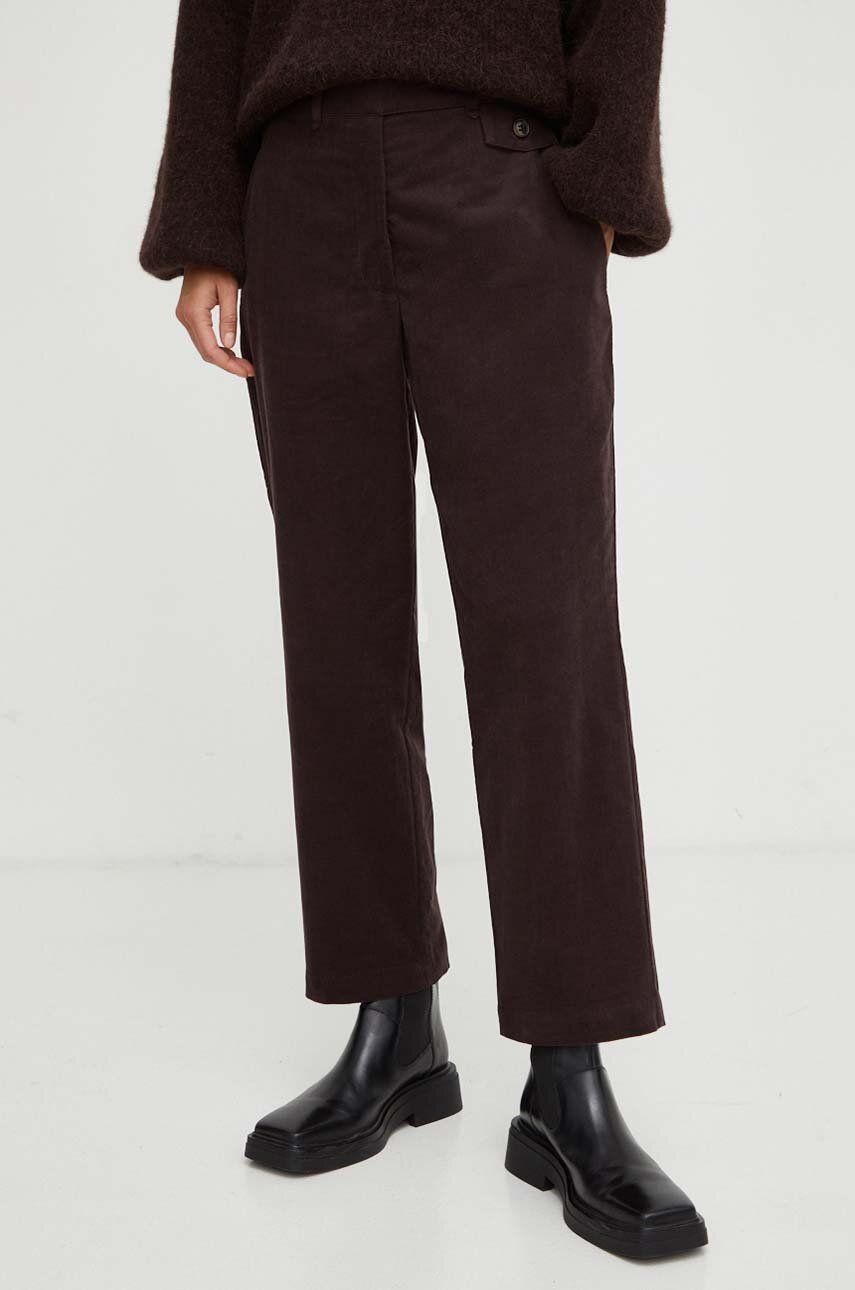Lovechild pantaloni de catifea cord culoarea maro, drept, high waist