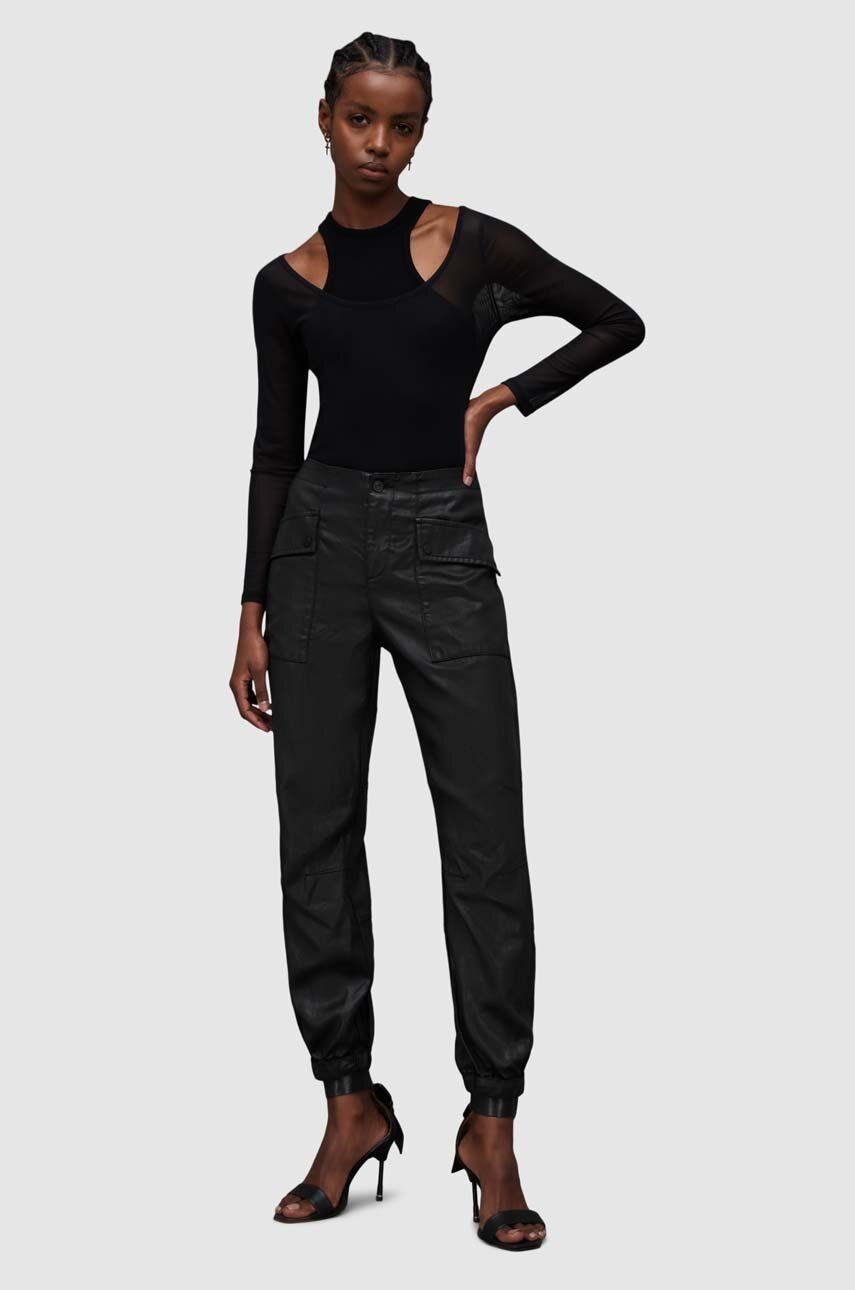 AllSaints pantaloni VALEDSER femei, culoarea negru, fason cargo, high waist