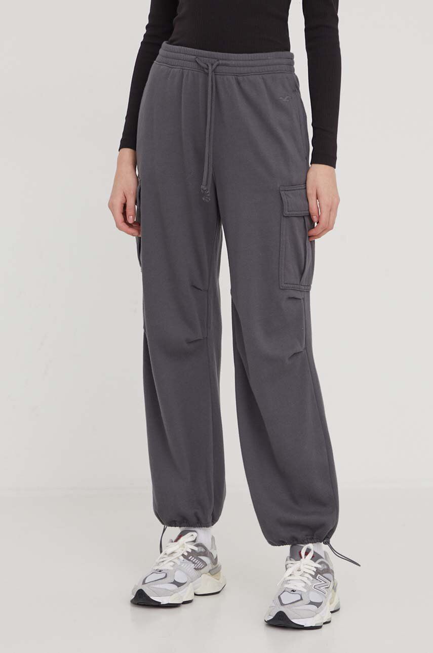 Hollister Co. pantaloni de trening culoarea gri, neted