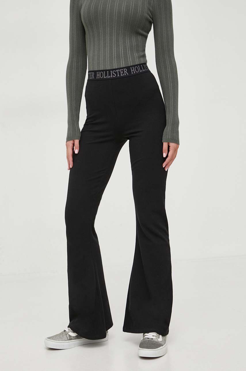 Hollister Co. pantaloni femei, culoarea negru, evazati, high waist
