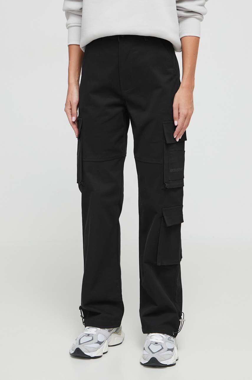 Sixth June pantaloni femei, culoarea negru, fason cargo, high waist