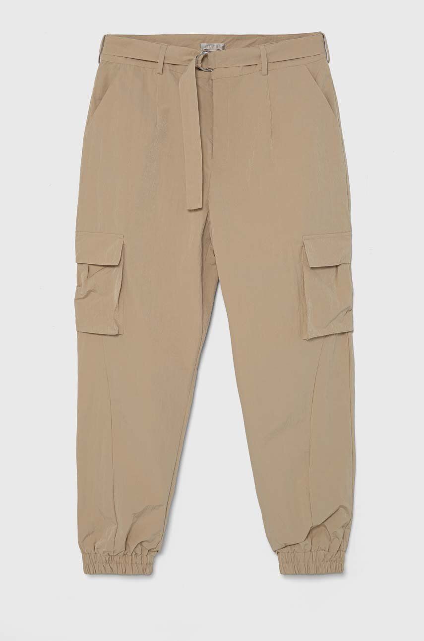 Kalhoty Guess dámské, béžová barva, kapsáče, high waist